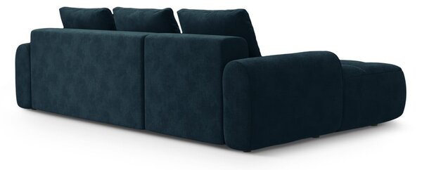Divano angolare color petrolio allungabile/con contenitore (con penisola a sinistra/con chaise lounge) con rivestimento in velluto Linz – Cosmopolitan Design