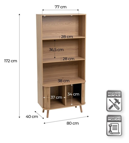 Libreria di colore naturale con effetto rovere 80x172x40 cm Elia – Casa Selección