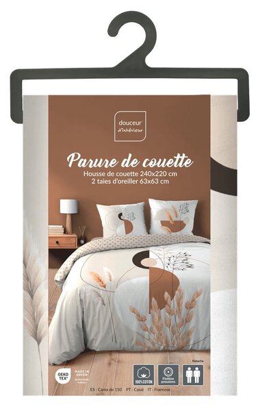 Set copripiumino e federa bianco/beige in cotone per letto matrimoniale ed esteso 240x220 cm Natacha – douceur d'intérieur