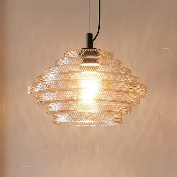 Lampada a sospensione in vetro Orliana Lindby, dimmerabile, Crema / Ambra, Soggiorno / Sala da pranzo, Vetro, Moderno, Lampada a sospensione