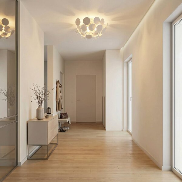 Plafoniera soffitto Kinan Lindby, dimmerabile, Bianco / Opale, Soggiorno / Sala da pranzo, Plastica, Moderno, Plafoniera