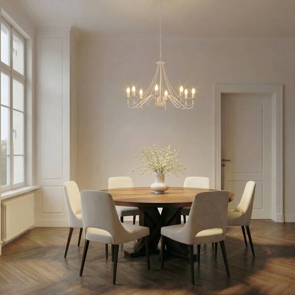 Lampadario Malbo, bianco, metallo, a 8 luci, E14 Malbo HELAM, dimmerabile, Bianco / Opale, Soggiorno / Sala da pranzo, Metallo, Moderno