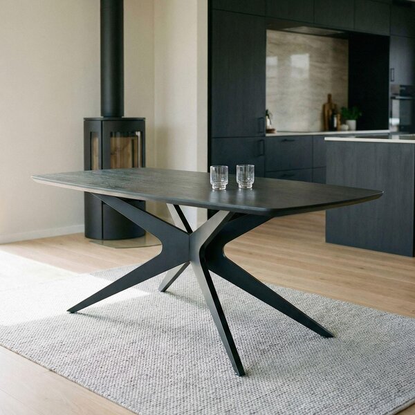 Tavolo da pranzo TAVO ovale 180 x 90 cm, nero - Tavolo da pranzo ovale con robusto piano in MDF da 30 mm, moderna base a croce in metallo, ideale per la zona pranzo e la cucina, facile da pulire e resistente