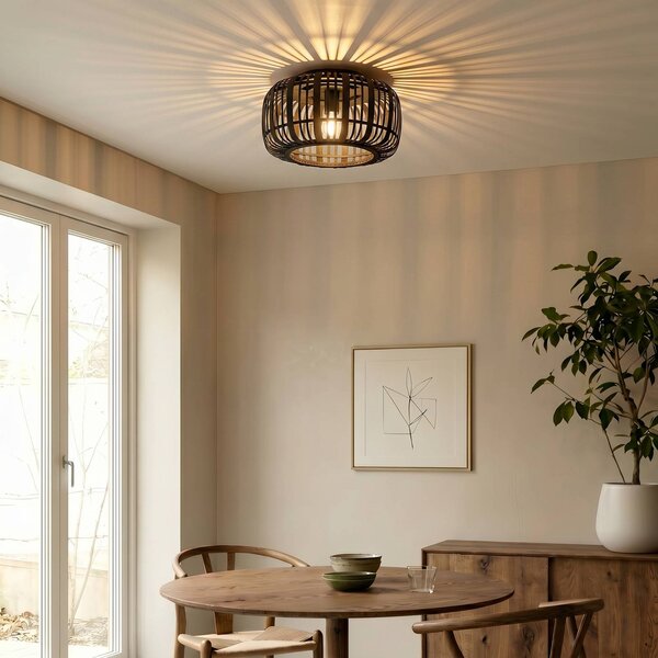 Plafoniera soffitto Canyana Lindby, dimmerabile, Legno scuro, Soggiorno / Sala da pranzo, Legno, Campagna / Rustiche, Plafoniera