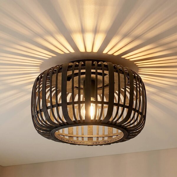 Plafoniera soffitto Canyana Lindby, dimmerabile, Legno scuro, Soggiorno / Sala da pranzo, Legno, Campagna / Rustiche, Plafoniera