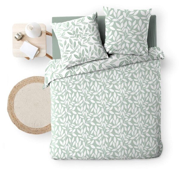Set copripiumino e federa bianco/verde in microfibra per letto matrimoniale ed esteso 240x220 cm Sequoia – douceur d'intérieur