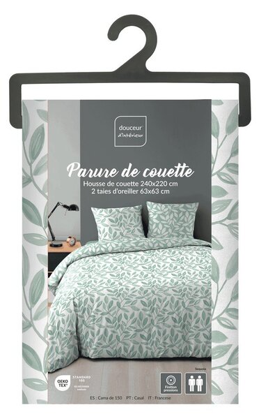 Set copripiumino e federa bianco/verde in microfibra per letto matrimoniale ed esteso 240x220 cm Sequoia – douceur d'intérieur