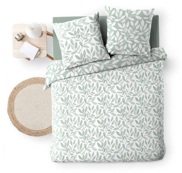 Set copripiumino e federa bianco/verde in microfibra per letto matrimoniale ed esteso 240x220 cm Sequoia – douceur d'intérieur