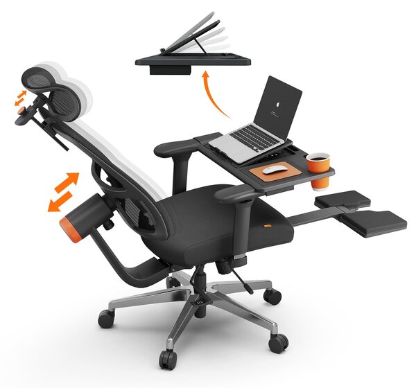 Newtral MagicH-BPro: Sedia ergonomica per ufficio 4D con poggiapiedi, schienale alto, ideale per scrivania, con supporto lombare adattivo e piano di colore nero