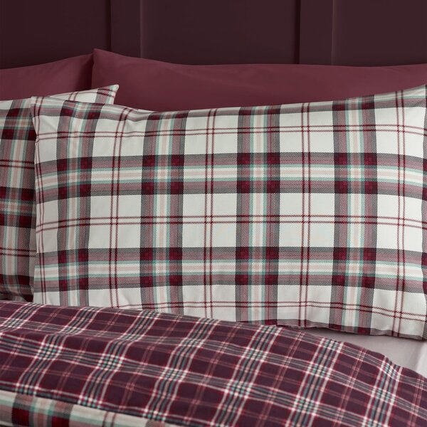 Set copripiumino e federa burgundy per letto singolo 135x200 cm Kelso Check – Catherine Lansfield