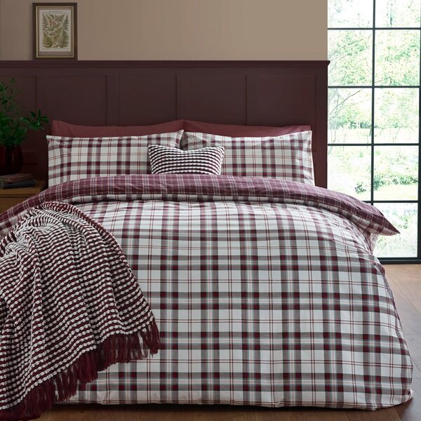 Set copripiumino e federa burgundy per letto singolo 135x200 cm Kelso Check – Catherine Lansfield