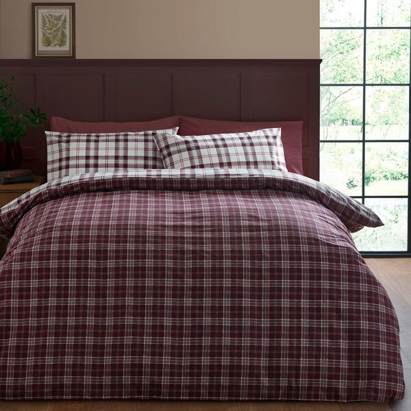 Set copripiumino e federa burgundy per letto singolo 135x200 cm Kelso Check – Catherine Lansfield