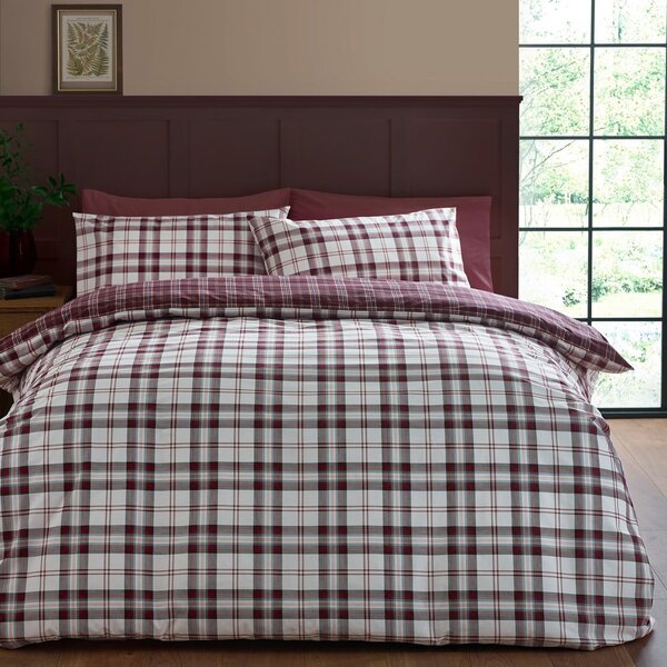 Set copripiumino e federa burgundy per letto singolo 135x200 cm Kelso Check – Catherine Lansfield