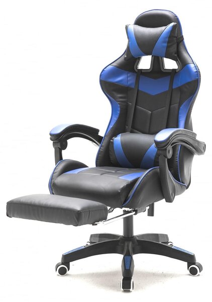 Sedia da gaming con poggiapiedi, colore nero/blu