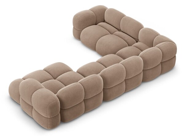 Divano angolare marrone (con penisola a sinistra/a U) con rivestimento in velluto Loretto – Cosmopolitan Design