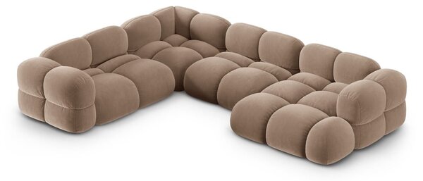 Divano angolare marrone (con penisola a sinistra/a U) con rivestimento in velluto Loretto – Cosmopolitan Design