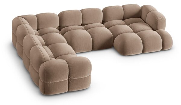 Divano angolare marrone (con penisola a sinistra/a U) con rivestimento in velluto Loretto – Cosmopolitan Design