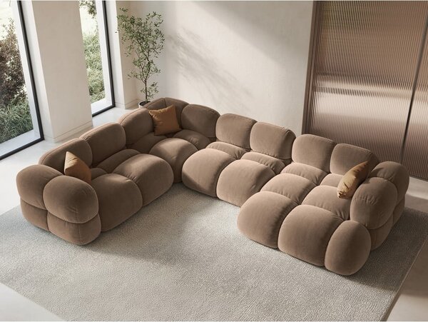 Divano angolare marrone (con penisola a sinistra/a U) con rivestimento in velluto Loretto – Cosmopolitan Design