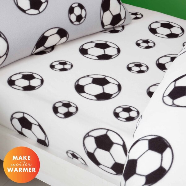Lenzuolo con angoli per bambini bianco in vello per letto singolo 90x190 cm Football – Catherine Lansfield