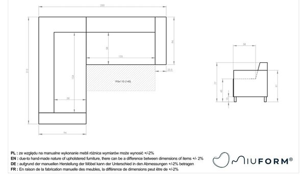 Divano angolare grigio allungabile e con contenitore (con penisola a sinistra/a L) Classy Sophie – Miuform