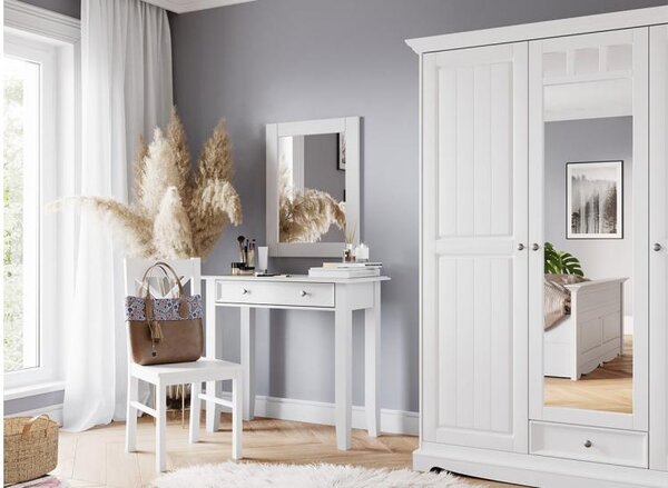 ZONEKIZ Toeletta Bambini In Legno - Con Specchio E 2 Cassetti, Stile Scandinavo, Bianco/Legno - Foto 4