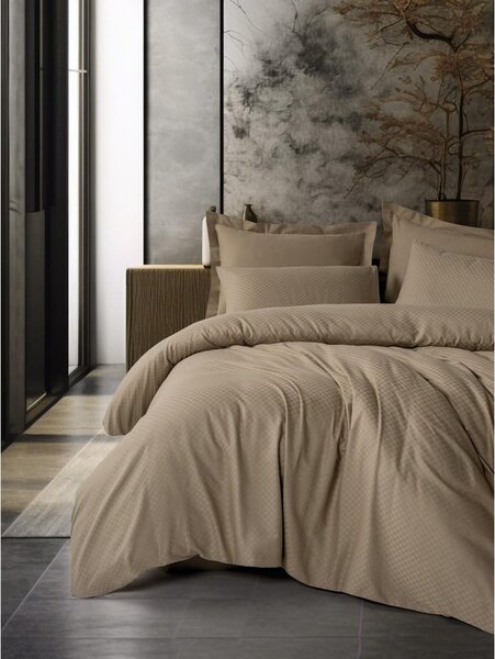 Set copripiumino e federa marrone in cotone renforcé per letto singolo 140x200 cm Checkered – Mila Home Luxury