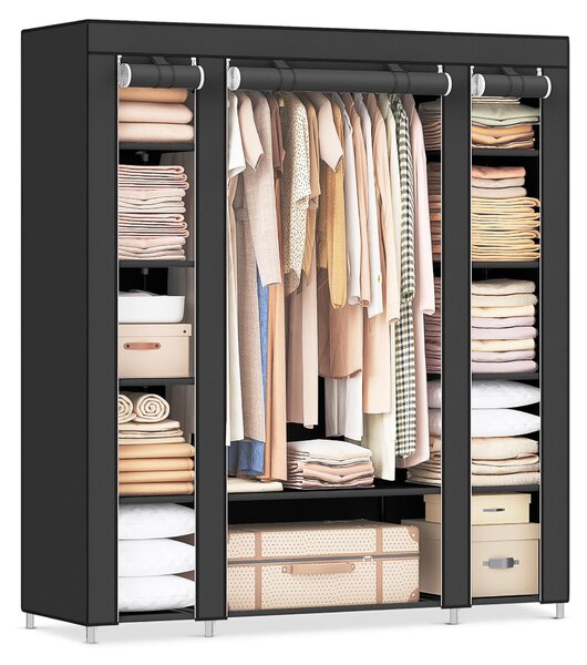 SONGMICS, armadio appendiabiti, armadio in tessuto con asta appendiabiti e ripiani, copriletto, per camera da letto, cabina armadio, 150 x 45 x 175 cm, nero, modello LSF03H