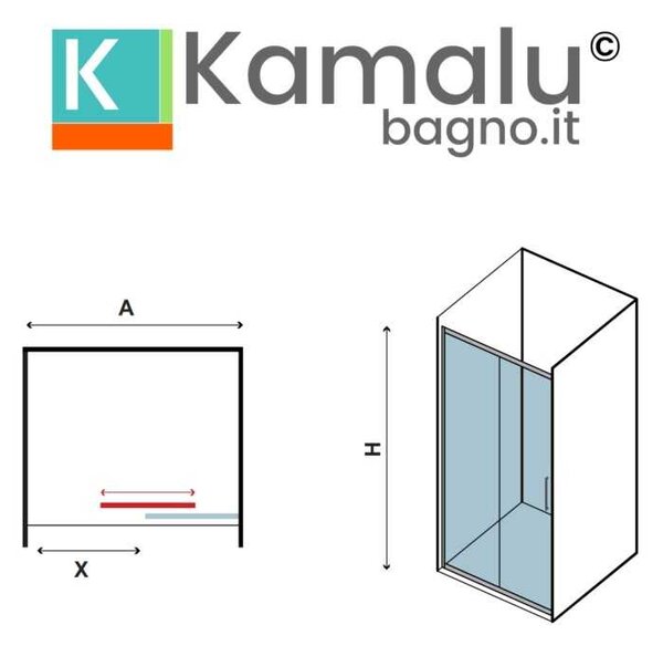 Kamalu porta doccia nicchia 110cm scorrevole vetro 8mm altezza 200h | kel4000