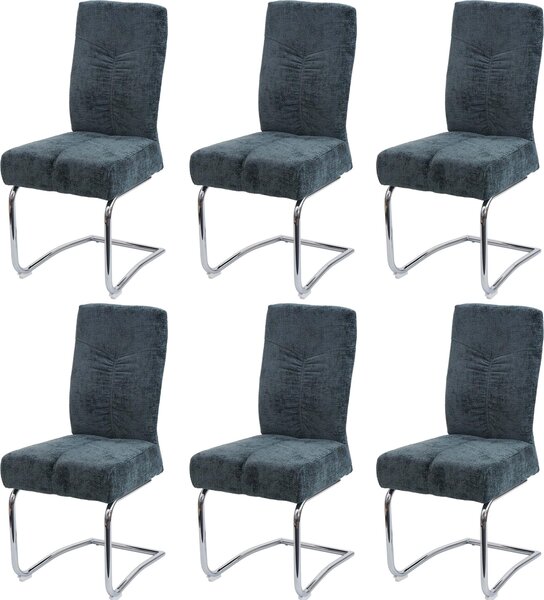 Set di 6 sedie da pranzo imbottite | A x L x P 105 x 46 x 60 cm | Altezza seduta 53 cm | Metallo Tessuto/Chenille | Blu-verde | Sedia da cucina Sedia a sbalzo Sedia con schienale