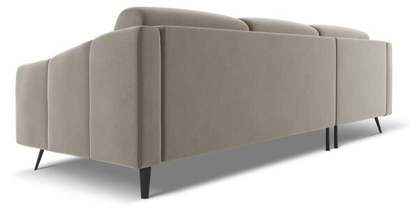 Divano angolare beige (con penisola a sinistra) con rivestimento in velluto Nalu – Makamii
