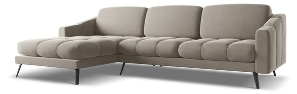 Divano angolare beige (con penisola a sinistra) con rivestimento in velluto Nalu – Makamii