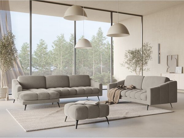 Divano angolare beige (con penisola a sinistra) con rivestimento in velluto Nalu – Makamii