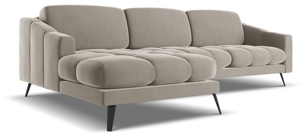 Divano angolare beige (con penisola a sinistra) con rivestimento in velluto Nalu – Makamii