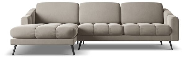 Divano angolare beige (con penisola a sinistra) con rivestimento in velluto Nalu – Makamii