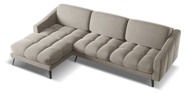 Divano angolare beige (con penisola a sinistra) con rivestimento in velluto Nalu – Makamii