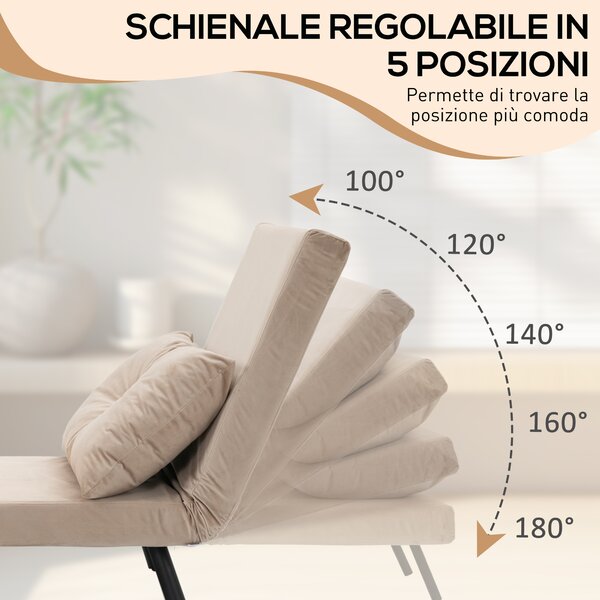 HOMCOM Poltrona Letto Singolo in Tessuto Effetto Velluto Reclinabile in 5 Posizioni con Cuscino Sfoderabile, 63x73x81cm Beige | Aosom Italy
