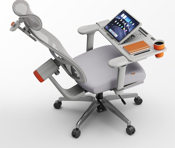 Newtral MagicH-BPro: Sedia ergonomica per ufficio 4D con poggiapiedi - Sedia da scrivania ad alto schienale con supporto lombare adattabile + piano scrivania grigio