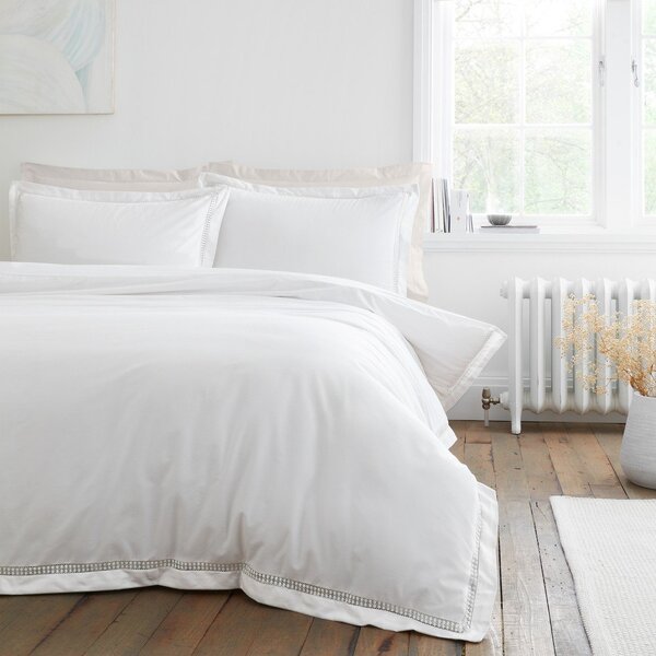 Set copripiumino e federa bianco in cotone per letto matrimoniale 200x200 cm Oxford Lace Trim – Bianca