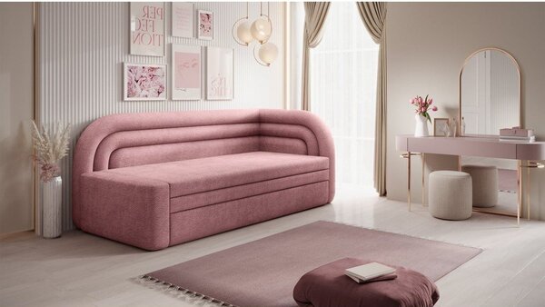 Divano rosa allungabile/con contenitore con penisola a destra e rivestimento in ciniglia 223 cm Fabillo – ELTAP