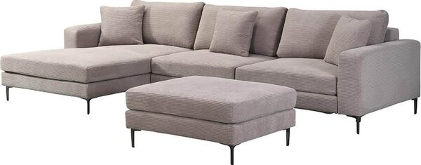 Home Deluxe Divano BELLANO Beige L 340 x 188 x 94 cm - Ottomana: sinistra | incl. cuscini decorativi Divano a coste, divano a L, divano angolare, tessuto a coste