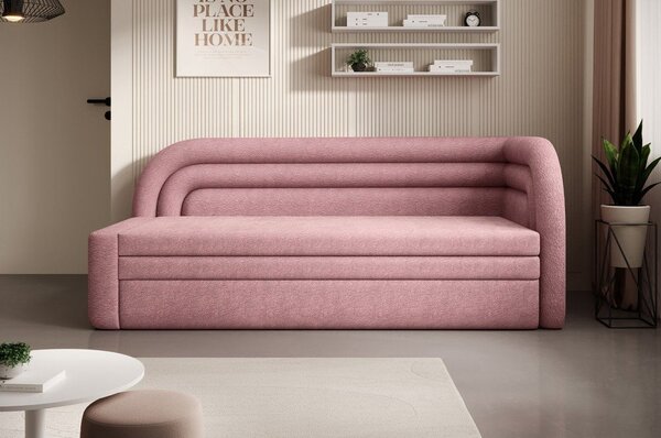 Divano rosa allungabile/con contenitore con penisola a destra e rivestimento in ciniglia 223 cm Fabillo – ELTAP