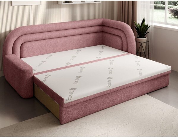 Divano rosa allungabile/con contenitore con penisola a destra e rivestimento in ciniglia 223 cm Fabillo – ELTAP