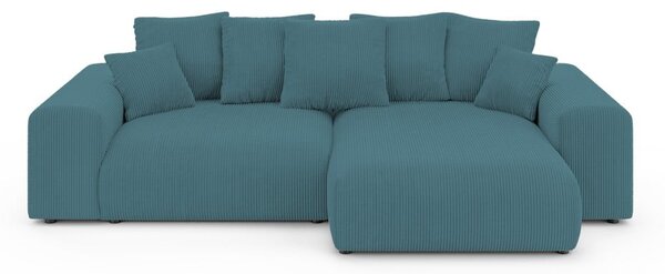 Divano angolare turchese allungabile/con contenitore con rivestimento in velluto a coste Luma – Ropez