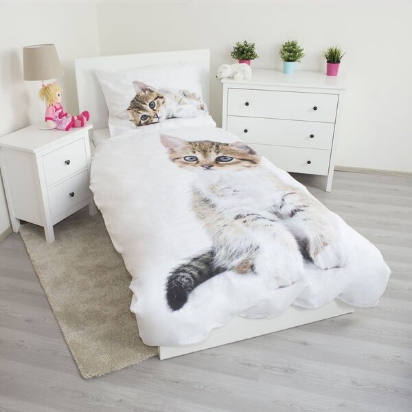 Set copripiumino e federa da bambini bianco in cotone per letto singolo 140x200 cm Kitten – Jerry Fabrics