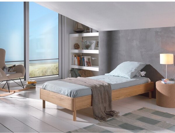 Letto singolo di colore naturale in rovere massiccio senza testiera con rete inclusa 90x200 cm Forrest – Vipack