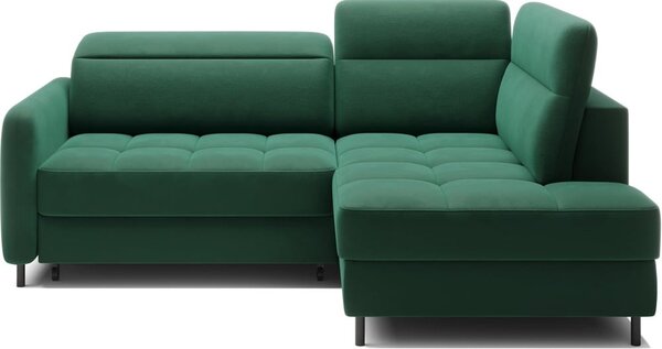 Divano angolare verde allungabile/con contenitore (con penisola a destra/a L) e rivestimento in velluto Barea – ELTAP