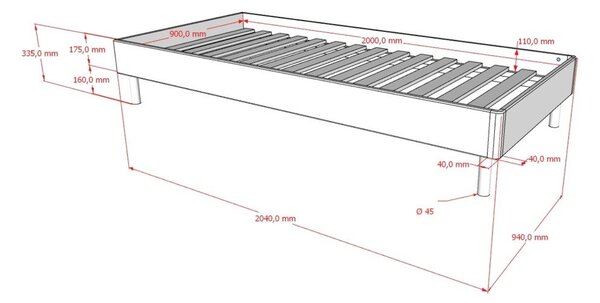 Letto singolo bianco in faggio massiccio senza testiera con rete inclusa 90x200 cm Forrest – Vipack