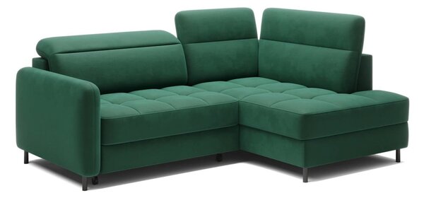 Divano angolare verde allungabile/con contenitore (con penisola a destra/a L) e rivestimento in velluto Barea – ELTAP