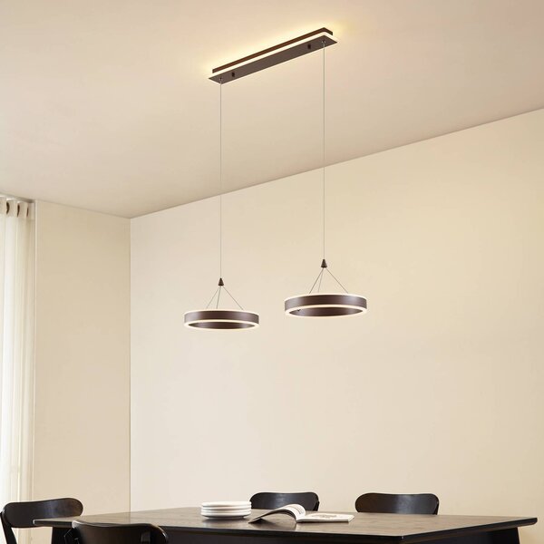 Lucande Lampada LED a sospensione Kolo, 86 cm, 2 luci, marrone, dimmerabile Kolo Lucande,, Marrone / Ruggine, Soggiorno / Sala da pranzo, Plastica, Moderno