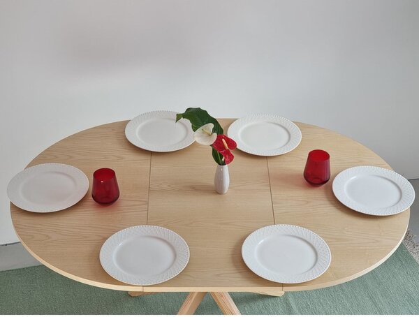 Tavolo da pranzo rotondo in frassino massiccio allungabile con estensione ø 90 cm Jubi – Ragaba